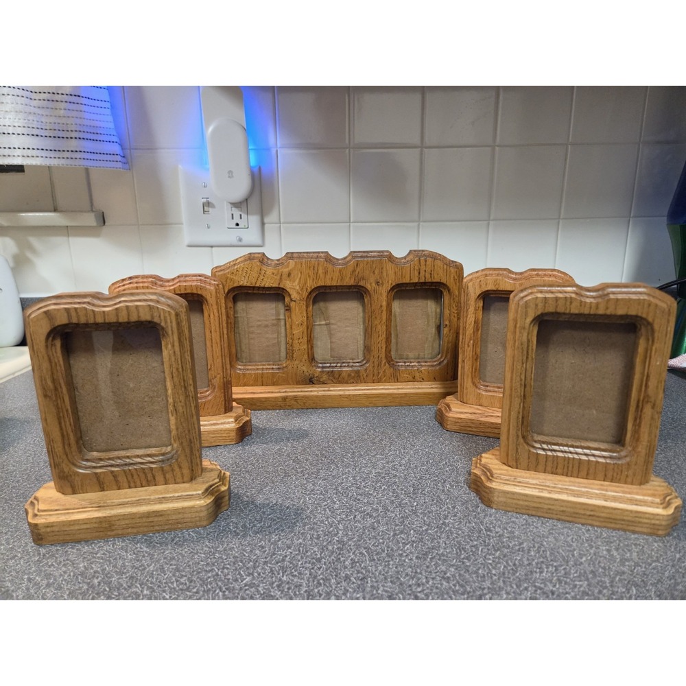 Handcrafted Solid Oak Picture Frame Lot (5)